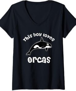 Womens This Boy Loves Orcas Lover T-Shirt Funny Killer Whale V-Neck T-Shirt