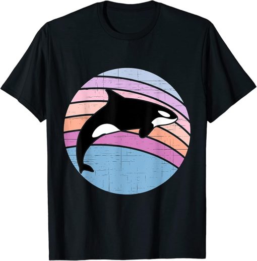 Orca Whale Retro Beach Vintage Sunset T-Shirt