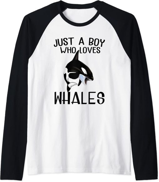 Just A Boy Who Loves Orcas Orcas Lover Nature Wildlife Raglan Baseball Tee