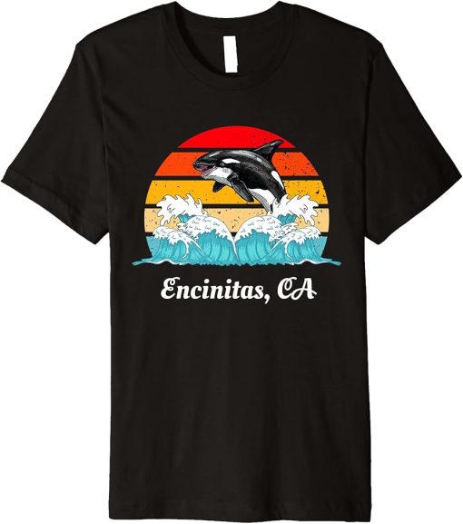 Vintage Encinitas CA Distressed Orca Killer Whale Art Premium T-Shirt