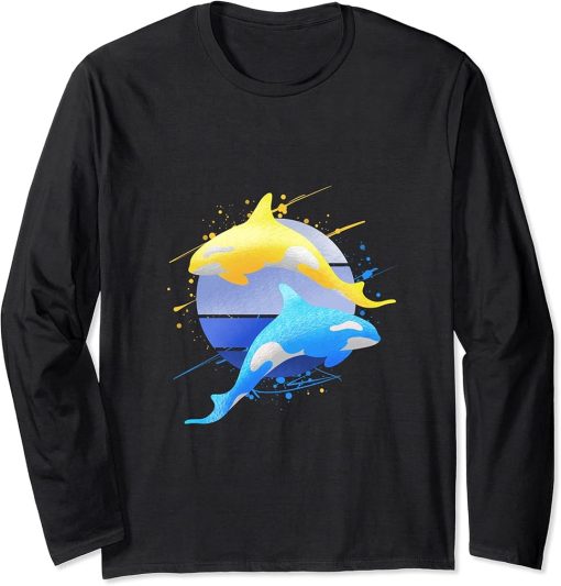 Killer Whale Sunset Women Girls Men Boys Kids Orca Long Sleeve T-Shirt