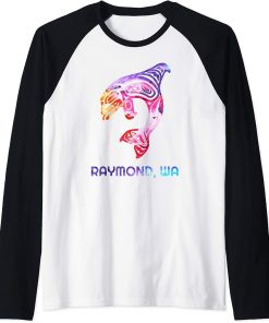 Raymond WA Native American Orca Killer Whale Raglan Baseball Tee