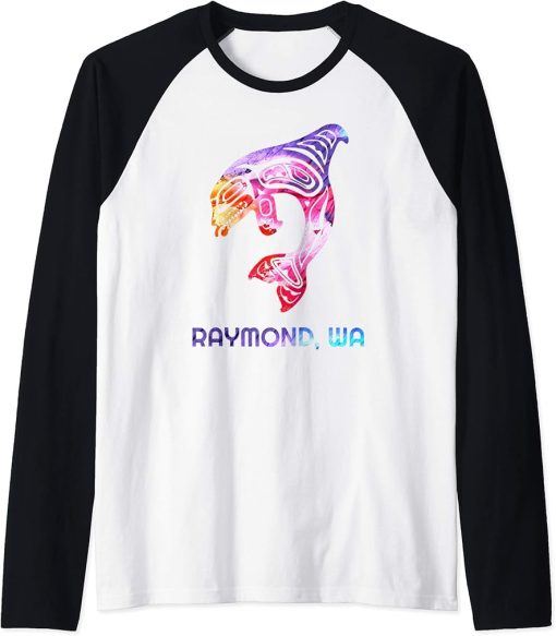 Raymond WA Native American Orca Killer Whale Raglan Baseball Tee